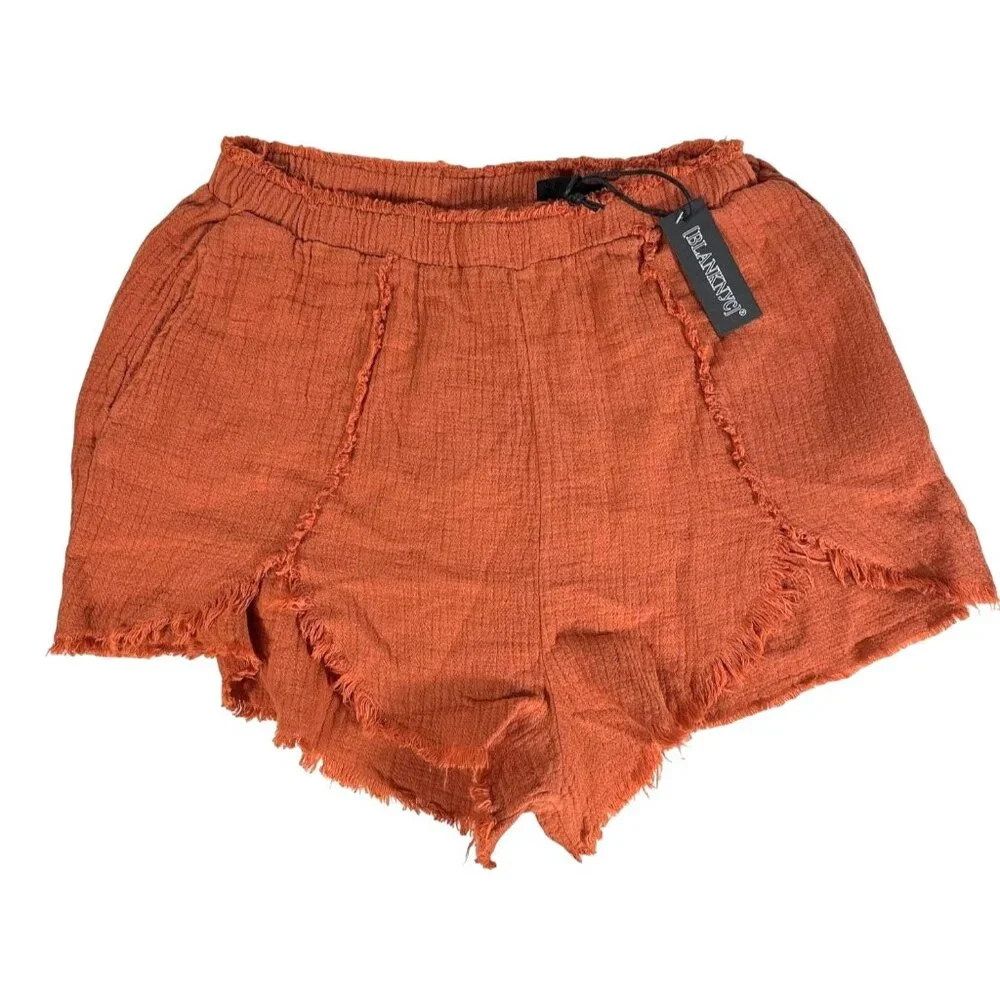 BlankNYC Women's Frayed Hem Stretch Waist Rust Orange Shorts‎ Cotton Blend Small - Picture 4 of 11